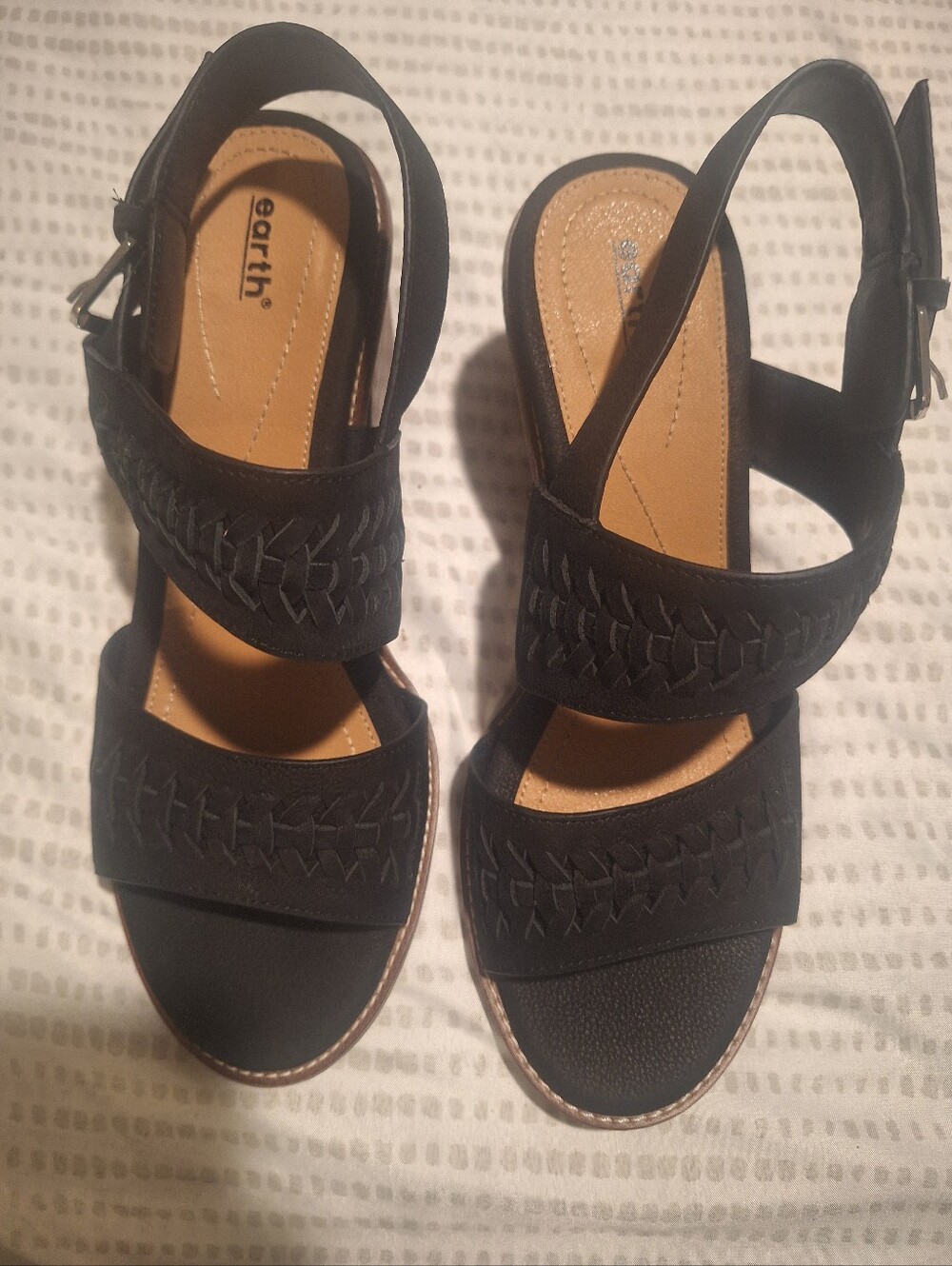 Earth Black Woven-Strap Slingback Sandals NWOT 9